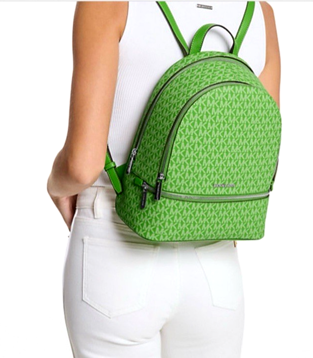 New Michael Kors Rhea Medium Signature Logo Backpack Jungle Green