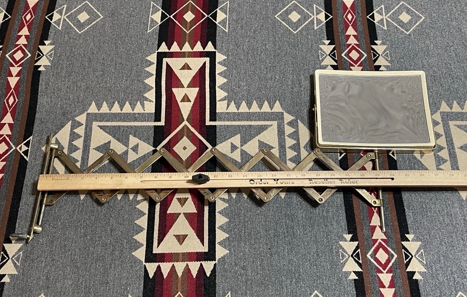 Vintage Brass Rectangle Pivoting Mirror Accordian Extendable Magnifying Wall 8” - Image 4 of 4