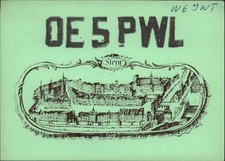 QSL radio card OE5PWL 1979 Steyr Austria Town Drawing