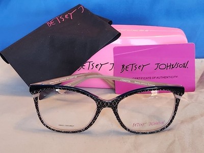 New Women's Betsey Johnson Eyeglass Frame Goddess Black Plastic 54-17-140