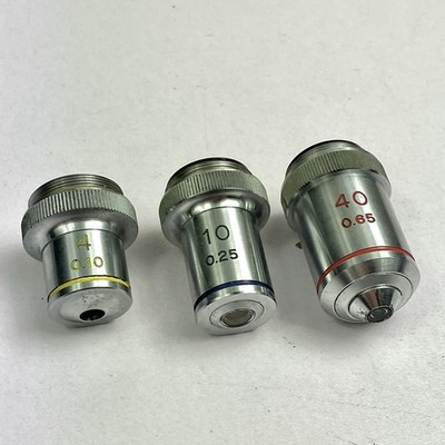 PARCO 3x Microscope Objective Set 40x0.65, 10x0.25, 4x0.10 Lens TESTED