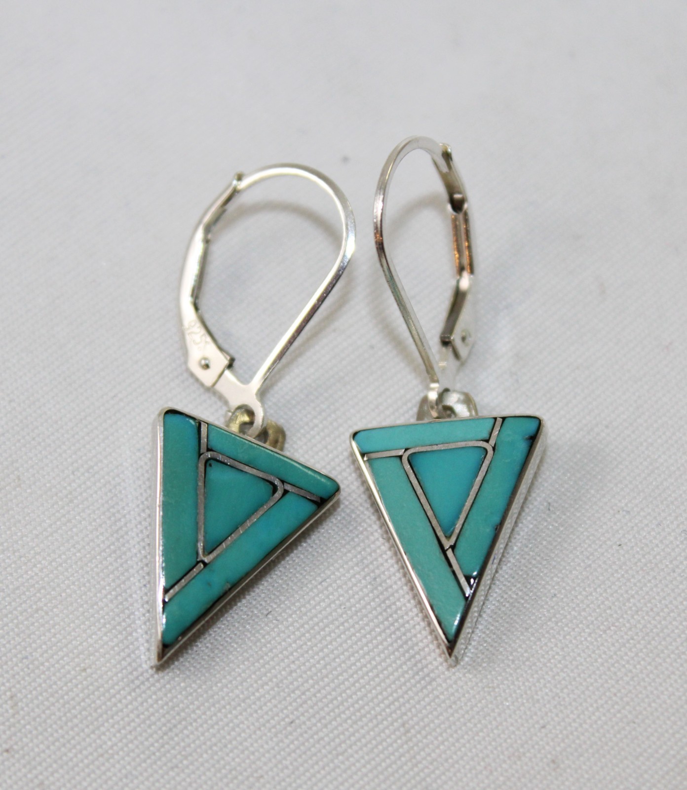 Sterling Silver Turquoise Inlay Triangular Shaped… - image 8