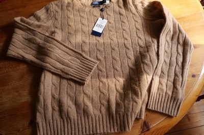 POLO Ralph Lauren Kaschmir-Pullover mit Zopfmuster hellbraun L -NEU-
