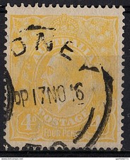 AUSTRALIE 1916 - King George V 4d jaune yellow # 27a / 22b oblitéré -