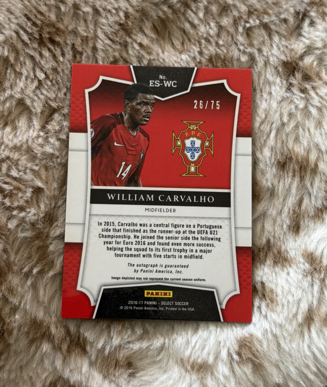 2016 Select William Carvalho Emerging Star Signatures Orange Auto /75 Portugal view 6