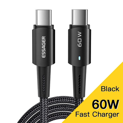 PD100W 60W Type C C to C Cable Fast Charge Mobile Cell Phone Charging Cord Wire 