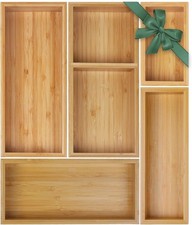 Bamboo Drawer Organizer Set, 5 PCS Multi-Use Individual Wood Storage Organizers,
