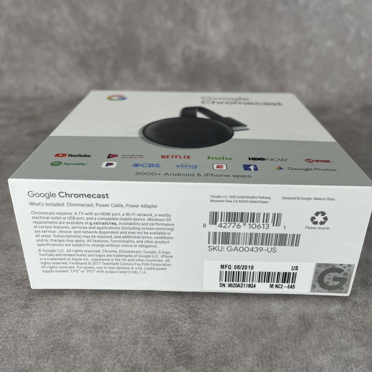 Google　Chromecast GA00439 Google Chromecast 3 Digital HDMI Media Video Streamer 2018