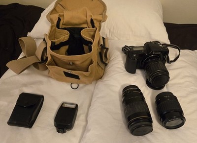 Canon EOS 10S Camera 3 lens bundle with flash and bag - TESTED WORKING