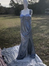 Shimmering SHEIN Belle  Blue Satin Like Gown Adorned With Blue Sequins S2XL