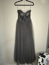 Belsoie by Jasmine Strapless Formal Gown Size 8 Gray Sequin Lace Maxi