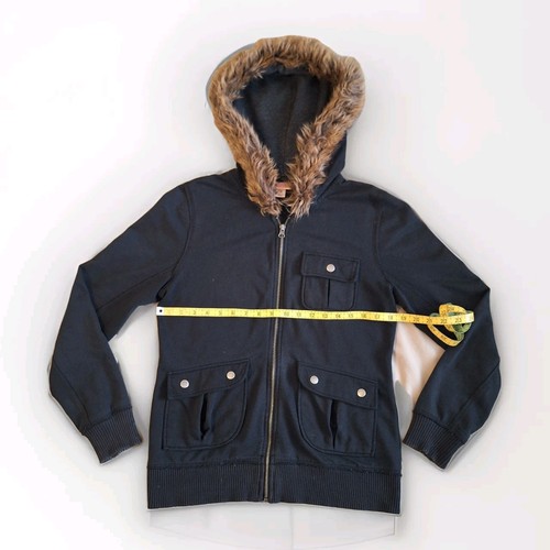 Giacca con cappuccio Mossimo Supply Co donna media nera maglione pelliccia sintetica zip intera - Foto 4 di 10