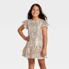 Girls' Short Sleeve Sequin Dress - Cat  Jack Gold S