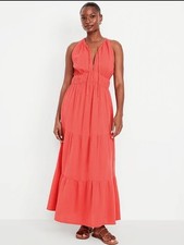NWT Old Navy Fit  Flare Crinkle Gauze Maxi Dress Size Large In Coral