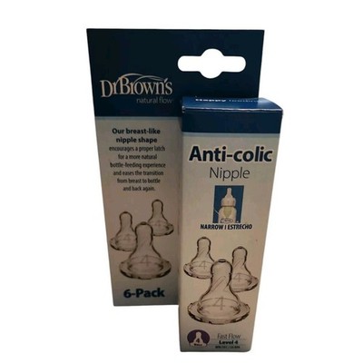 Dr. Brown's Anti-Colic Nipple 6-Pack Level 4 Fast Flow 9m+ Baby Feeding