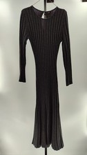 Quince Women Mongolian Cashmere Wide-Rib Midi Dress Heather Charcoal M
