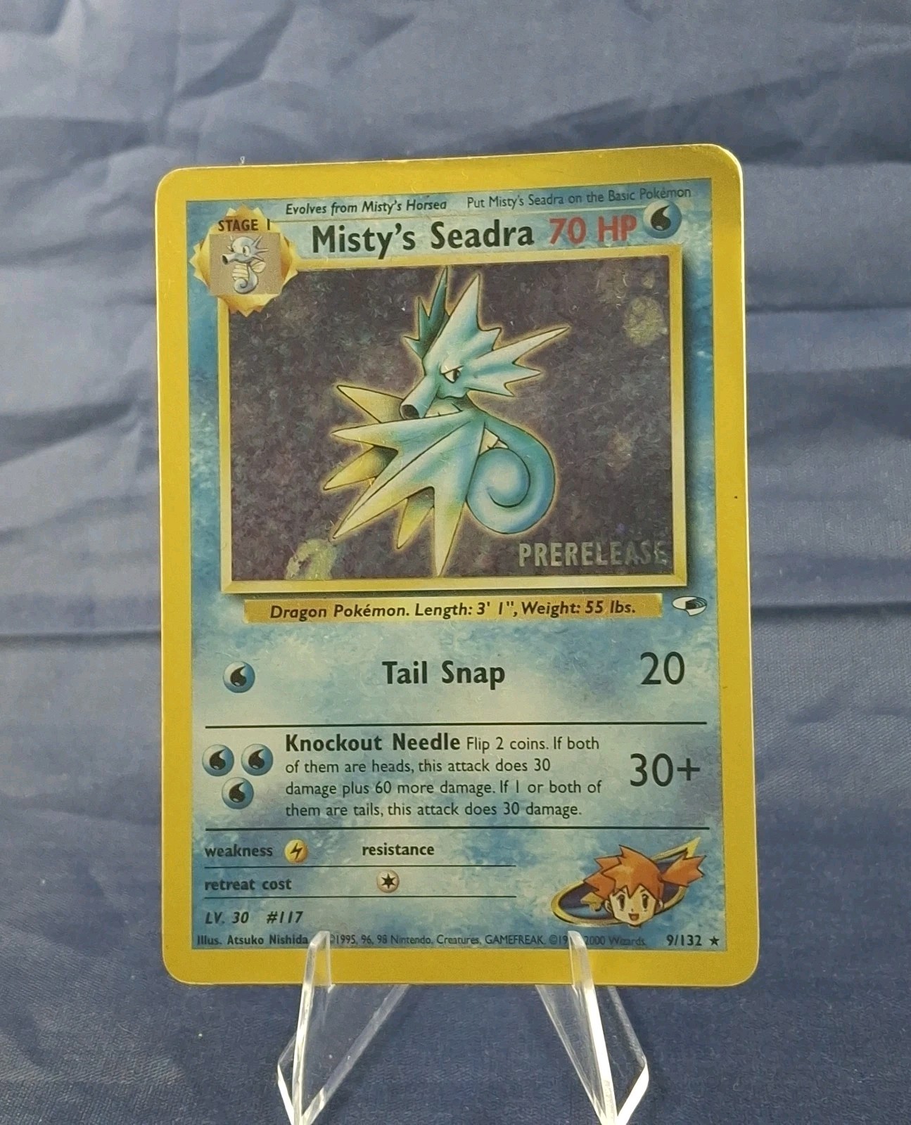 Misty's Seadra 9/132- PRERELEASE Gym Heroes, Holo Rare Pokémon 2000 HP