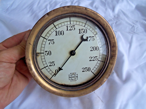 Vintage U.S. Gauge Co. N.Y Large Temperature Pressure Gauge Brass Steampunk #55