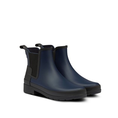 Hunter Refined Texture Block Chelsea Women's Boots, Navy/Black, W7