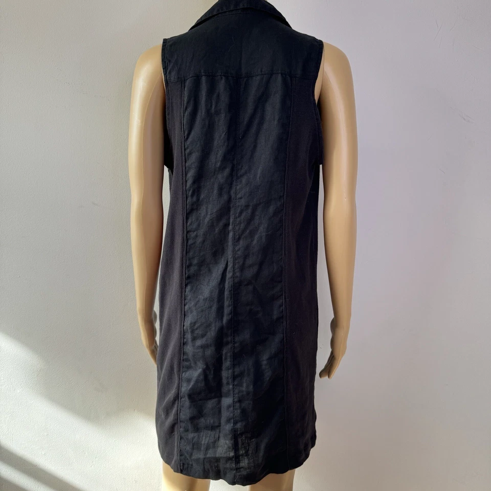 Vestido recto de lino negro GUESS de colección logotipo dorado broches de presión elástico caprichoso Y2K años 90 L Foto 2 de 4