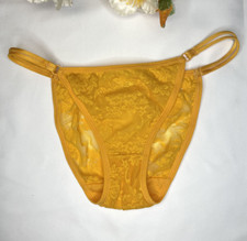 Retro Floral Mesh Sheer Nylon Panty Silky Lace Golden Hi Cut Bikini Briefs Sz.5