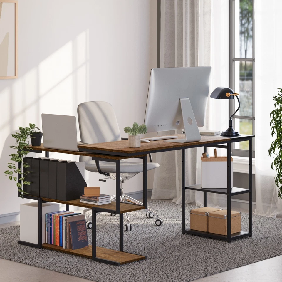 Mondeer L-Form Computertisch mit 360°Drehregal Gaming Tisch Eckschreibtisch - Bild 2 von 2