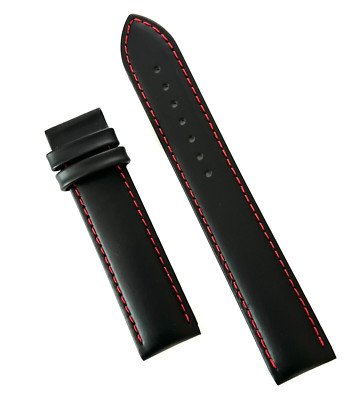 Original Tissot PRS200 / 19mm Black Leather with Red Stitching Watch Band Strap