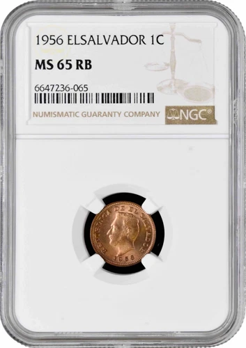 El Salvador 1 Centavo 1956, NGC MS65 RB, "Republic (1919 - 2001)" Top Pop 2/0