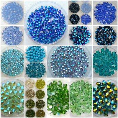 4mm Swarovski  Kristall Blau/Grün Bicone Doppelkegel 25x Art 5301/5328 FARBWAHL