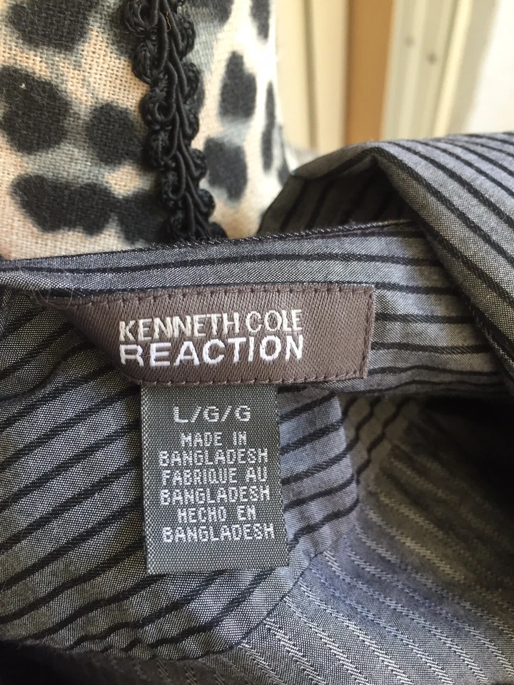 Kenneth Cole Reaction Mens Shirt Long Sleeve Striped Button Down Gray Lg (i1696) - Image 4 of 4