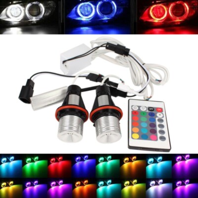 2x RGB LED Angel Eye Halo Ring Light Bulbs Lamp W/ Remote For BMW E39 E53 X5 E83