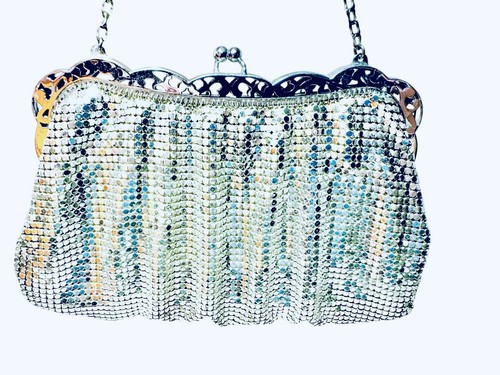 Whiting & Davis Vintage 60's Silver Mesh Filigree Framed Chain Strap Evening Bag - Picture 17 of 20