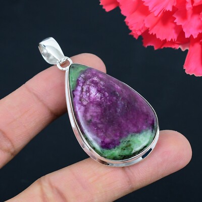 Ruby Zoisite Gemstone Handmade 925 Sterling Silver Teardrop Pendant LG-269