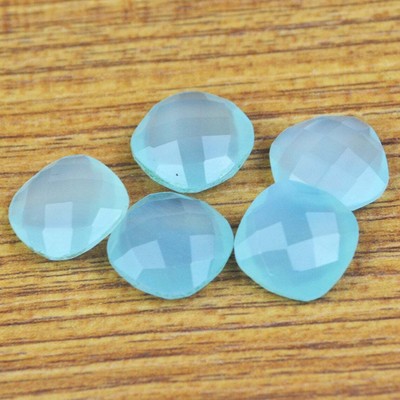 Semi Precious Aqua Chalcedony Cushion Checker Cut 8mm To 20mm Natural Gemstone