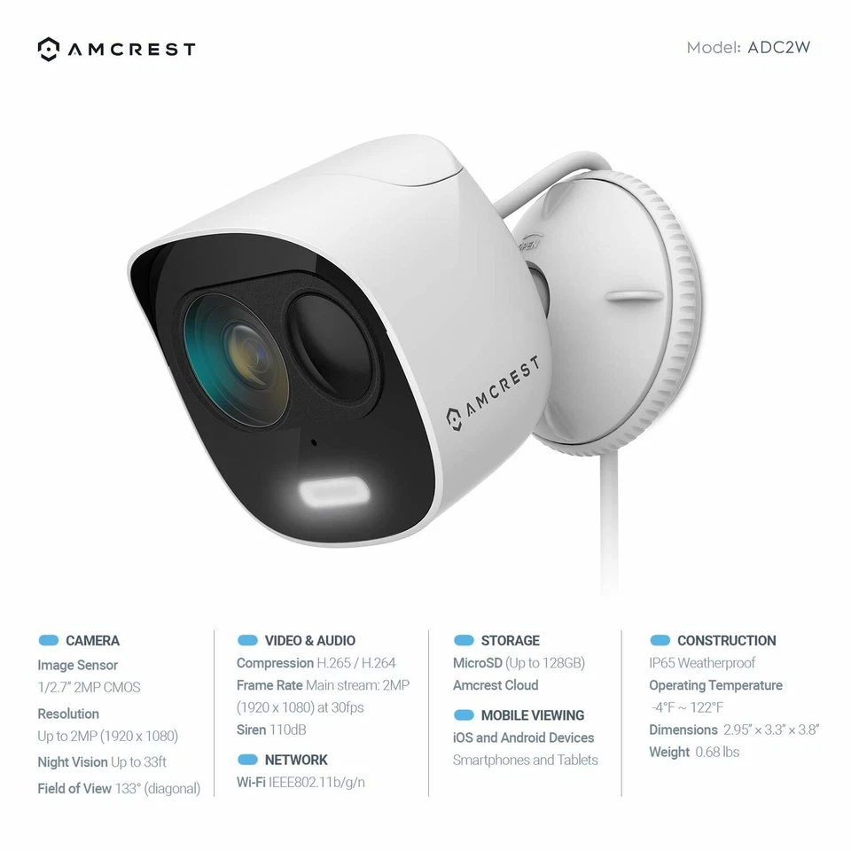 Amcrest SmartHome 1080p WiFi Outdoor Security Camera Deterrent Alarm Spotlight - - Image 3 of 4