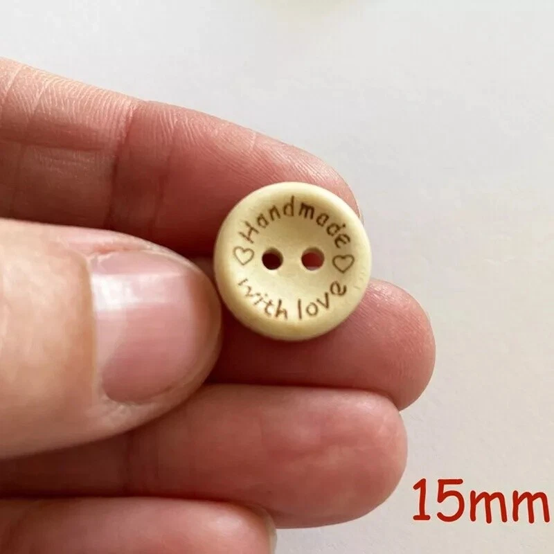 100PCS Natural Wooden Button Craft Sewing DIY Handmade With Love Wooden Buttons - Image 4 of 4
