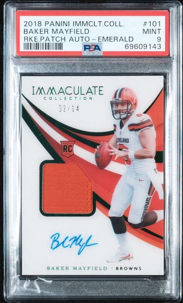 Baker Mayfield Panini Immaculate Collection #101 Rookie Patch Autograph-Emerald