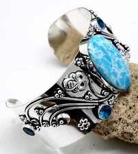 Bracciale gioiello pietre preziose Larimar e topazio argento sterling 925 S-ADJ"