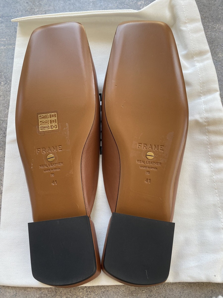 FRAME Mule Sandals Le Town Leather Square Toe Brown Women's
