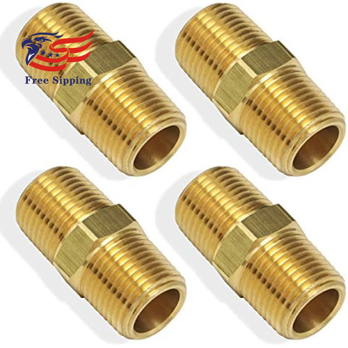 Brass Hex Nipple Coupler 1/4" NPT Male Threaded (Pack of 4)
