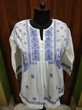 HANDMADE M 40 100 COTTON CROCHET BUTTON ETHNIC CHIKAN EMBROIDERY KURTA KURTI TOP