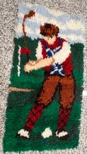 Vtg Latch Hook Wall Hanging Rug Complete Golfer Large Man Cave Sports Room Golf
