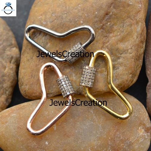 Pave Diamond Carabiner Lock Clasp 925 Silver Findings 14k Gold Vermeil Jewelry - Picture 6 of 10