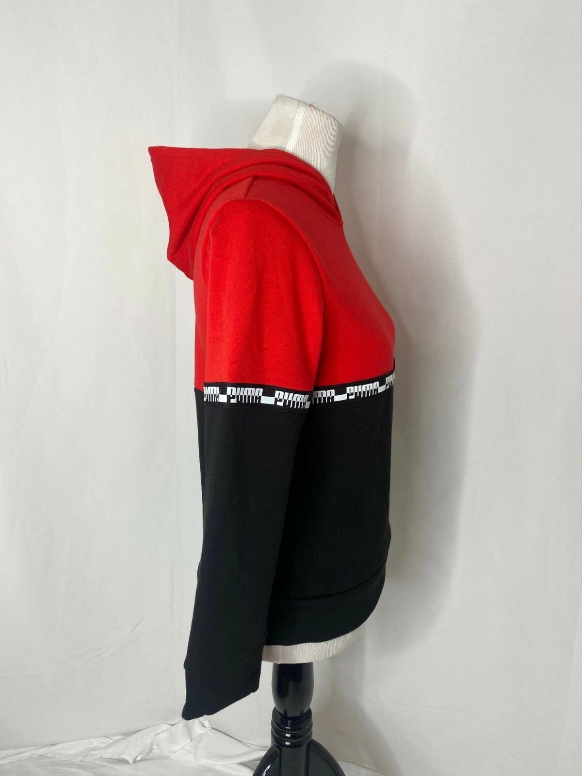 VETEMENTS Felpa con cappuccio media ragazzo Puma fascia logo rossa e nera atletica manica lunga