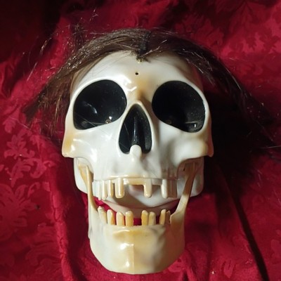 Rare Gemmy Halloween head  Skeleton Skull Decoration Talking Lights Up TESTED 