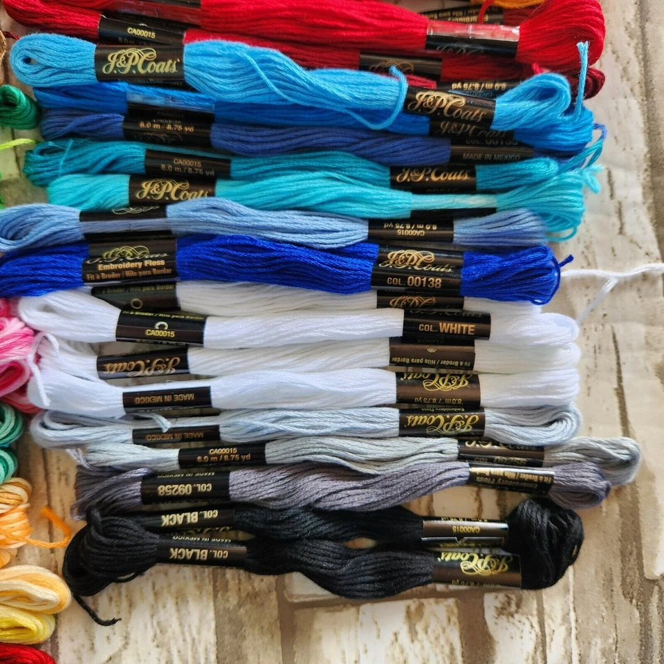 91x J. P. Coats Floss Skeins Lot Mixed Colors Solid Florescent Variegated - Image 2 of 4