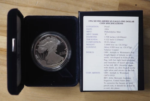 1994-P $1 AMERICAN SILVER PROOF EAGLE w/OGP & COA - FREE SHIPPING!