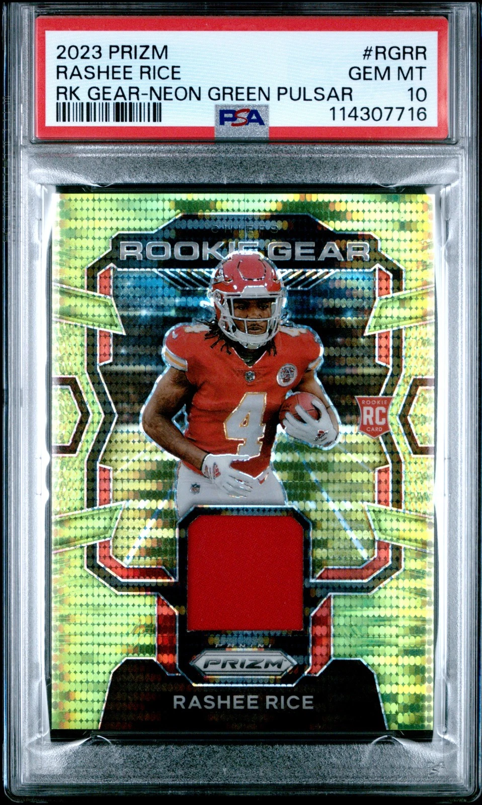 Rashee Rice Panini Prizm Rookie Gear #RGRR Neon Green Pulsar