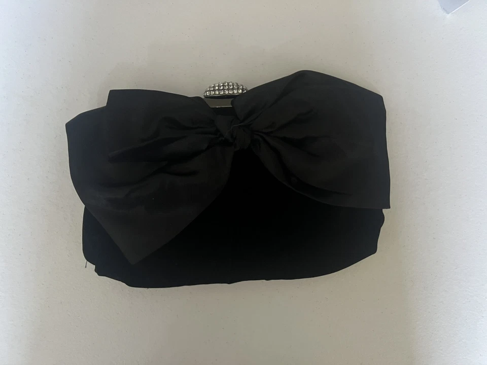 Neiman Marcus бархата застежки атласной черный бант кристалл вечер сумка цепочка ремень - Изображение 2 из 4