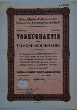 Historische Aktie Schultheiss-Brauerei-AG, Vorzugsaktie 1000 RM, Berlin 1932